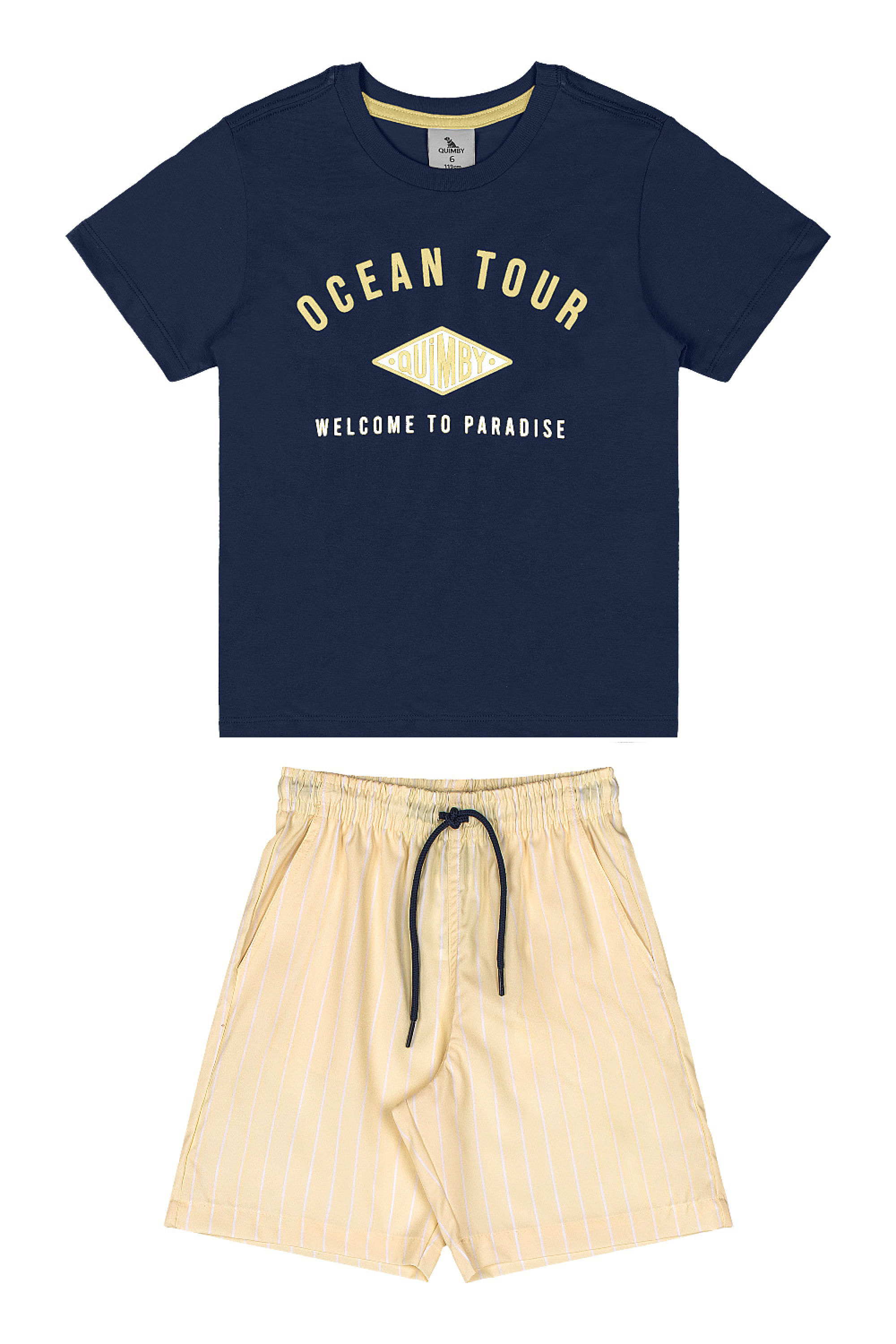 Conjunto Infantil com Camiseta e Bermuda Listrada (Azul) Quimby - Imagem 14